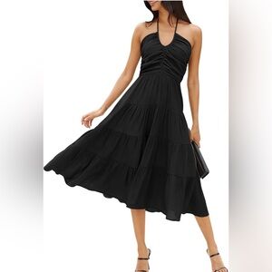 Women's Summer Halter Smocked Midi Dress - XS/S